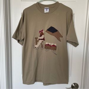 Vintage Jerzees Teddy Bear Bike American Flag Tshirt Size Large